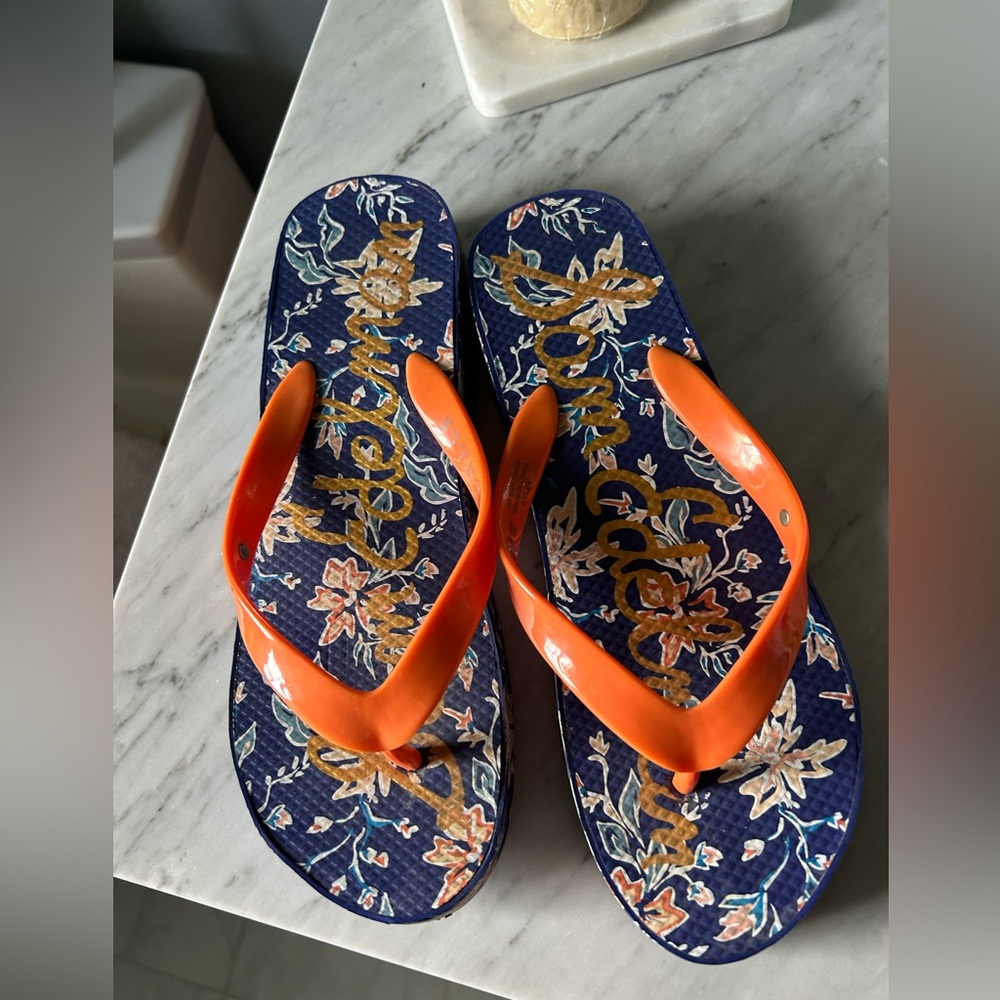 Sam Edelman Orange and Blue Sandals with Floral Design